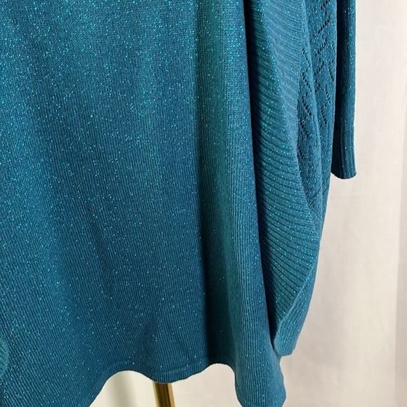 NWT Karen Scott Teal Rhinestone Embellished Glittery Twofer Cardigan - Picture 13 of 16